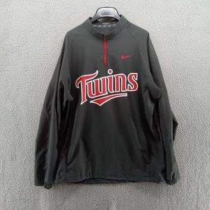 Minnesota Twins Shirt Mens Large Gray Nike 1/4 Zip Pullover Warmup Vented Pocket